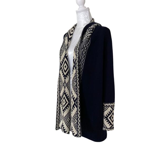 Ralph Lauren Blue White Geometric Tribal Open Front Knit Cardigan Size Small - Picture 16 of 16